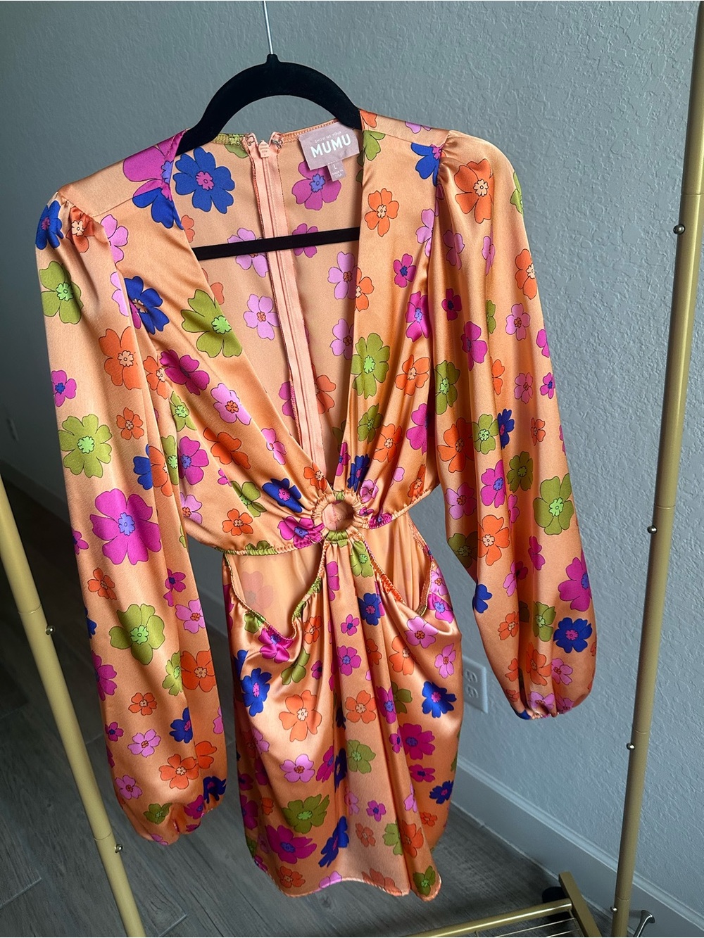 Show Me Your Mumu Peach Floral Cutout Dress L